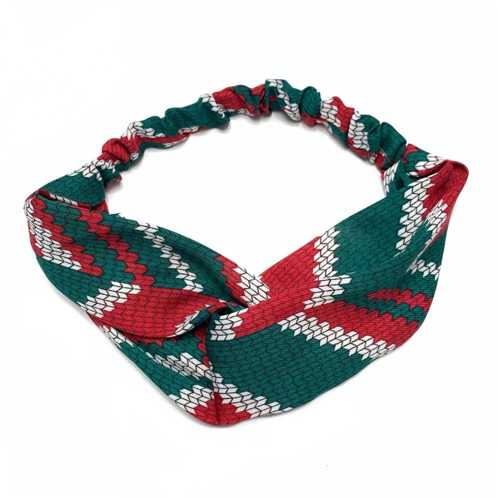 Red-Green-White Chevron Print Twist Headband